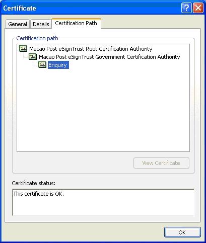 7. In the Certificate Path, it shows the certificate