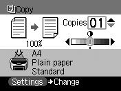 4 Copying Making Copies When making color or black & white copies, you can adjust the print resolution and density. You can also change reduction or enlargement settings.