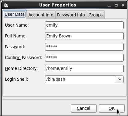 Modifying User Properties 1. Select the user from the user list by clicking once on the user name. 2.