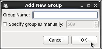 Adding a New Group If there is a new group you need to add to the system, follow this procedure: 1. Select Add Group from the User Manager toolbar: 2. Type the name of the new group. 3.