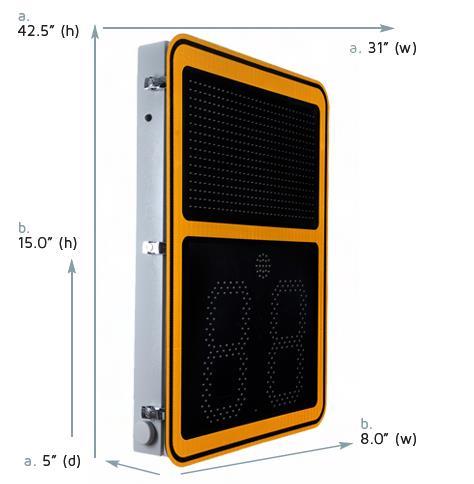 Dimensions Digit: 15.0 (h) x 10.0 (w), 768 LEDs Variable Message Matrix: 12.5 (h) x 24 (w), 512 LEDs o 1 graphic or 2 lines of 6.