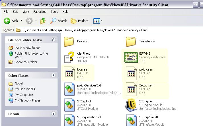 Step 8: Browse to the created MSI image and open the "\program files\novell\zenworks Security Client\" folder Step 9: Copy the Management Service SSL certificate (ESM-MS.