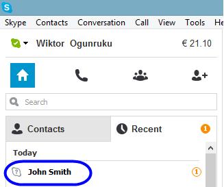 To accept a contact request, click Recent.