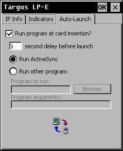 Windows CE Setup LP-E Card Applet 30 If you check the box labeled Turn on activity taskbar indicator, the network icon will display a dot when Activity is detected: (Activity detected) The two slide