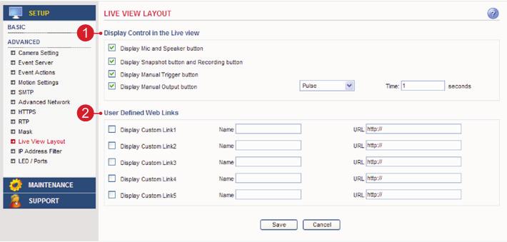 Advanced > Live View Layout This section describes the settings of the live view layout. 1. Display Control in the Live View - The live view page can be customized as desired.