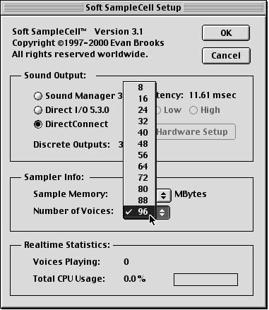 Increased Voice Polyphony Soft SampleCell 3.1 provides up to 96 simultaneous voices of sample playback. However, maximum polyphony depends on the speed of your computer.
