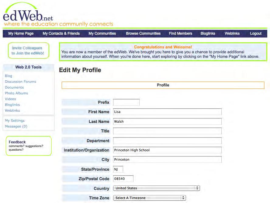 Complete Your Personal Profile and Settings After you complete the profile survey, you will be taken to the page to