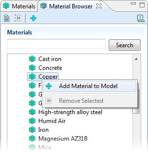 2 In the Material Browser, expand the Built-In materials folder and locate Copper.