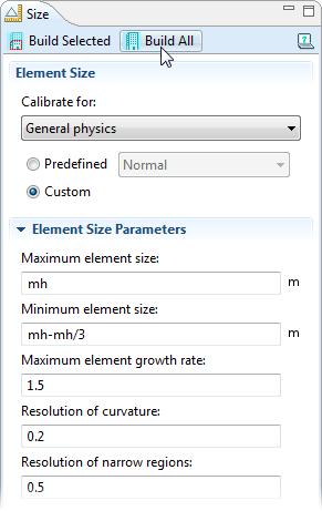 In the Mesh settings window, select User-controlled mesh from the Sequence type list. 2 Under Mesh 1, click the Size node.