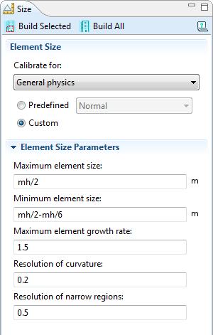 5 In the Size settings window under Element Size, click the Custom button.