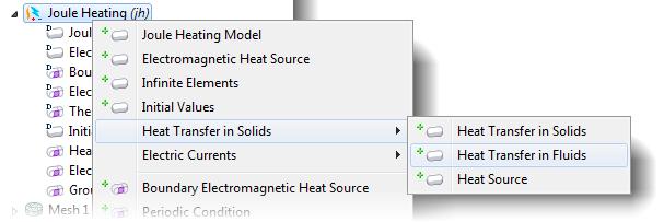 Now that you have added fluid flow to the model, you need to couple the heat transfer part of the Joule Heating