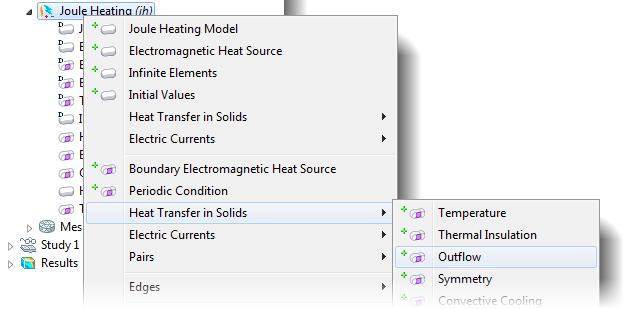 8 In the Graphics window, click the inlet boundary, Boundary 2, and right-click to add it to the Selection list. This sets the inlet temperature to 293 K, the default setting.