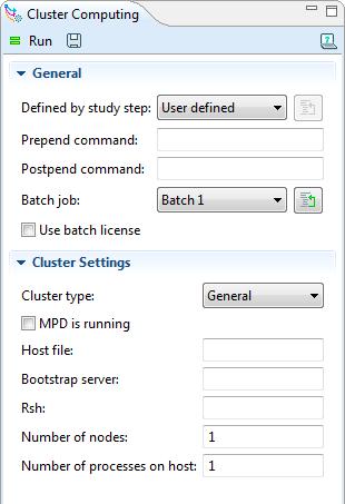 The Cluster Computing settings window helps to manage the simulation either for running several instances of an identical parameterized model one parameter value per host or for running one parameter