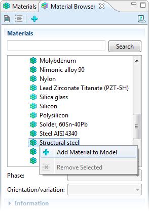 Here is how to choose them in COMSOL. 1 Open the Material Browser.