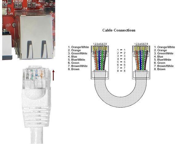 Ethernet: The correct way to plug the connector is given in the figure.