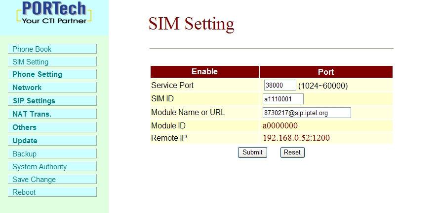 10. SIM Setting 10.1 Remote SIM Setting (FTA102L) For SIM card registering setting, both FTA and MV should be configured. *Service Port: the UDP port of FTA used to connect with MV.