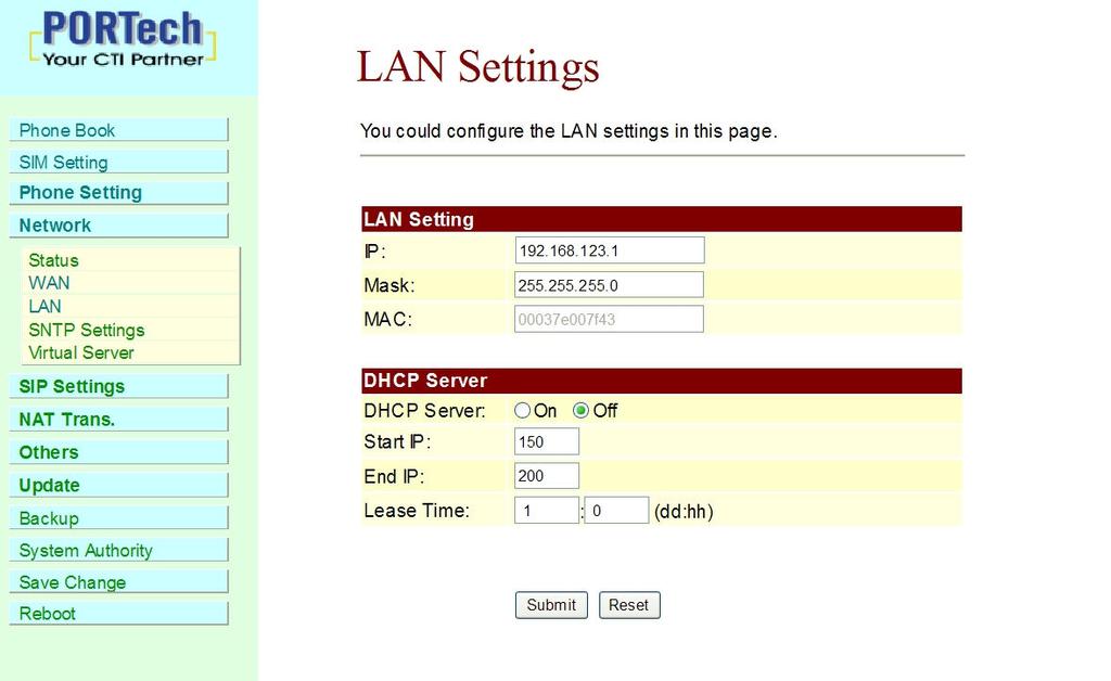12.3 LAN You could configure