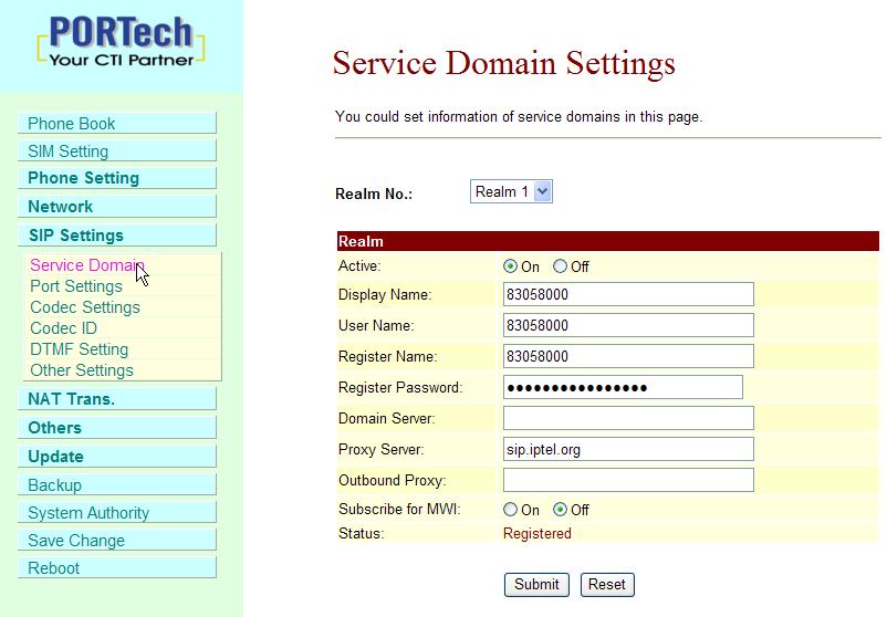 13. SIP Settings In SIP Setting you can setup the Service Domain, Port Settings, Codec Settings, Codec ID, DTMF Setting and Other Settings. 13.
