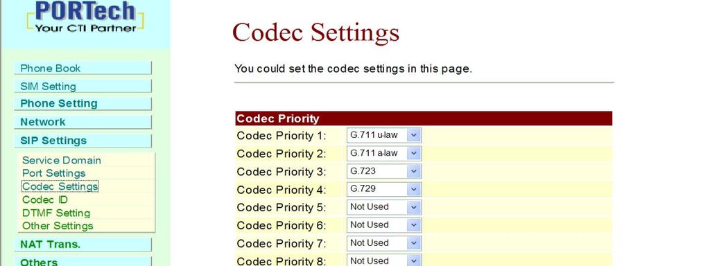 13.3 Codec Settings You can setup the Codec