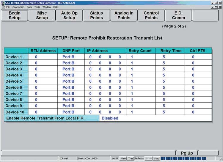 Remote Prohibit Restoration Transmit List 9. Click the External Device Menu Button, then the E.D. Comm Button, and select Pg Dn. Figure 9. SETUP: Remote Prohibit Restoration Transmit List.