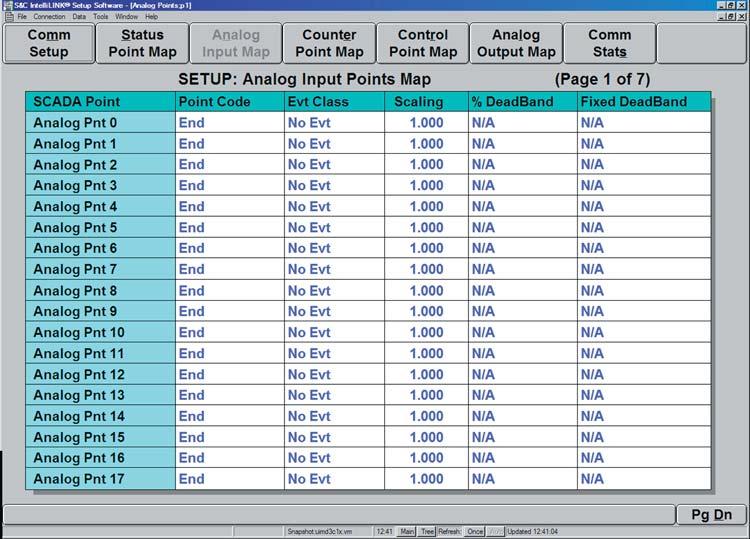 UIM Analog Input Points Map 16. From the PRESENT CONDITIONS screen select the Comm Menu button, and select the Analog Input Map button to display the SETUP: Analog Input Points Map (Figure 16).