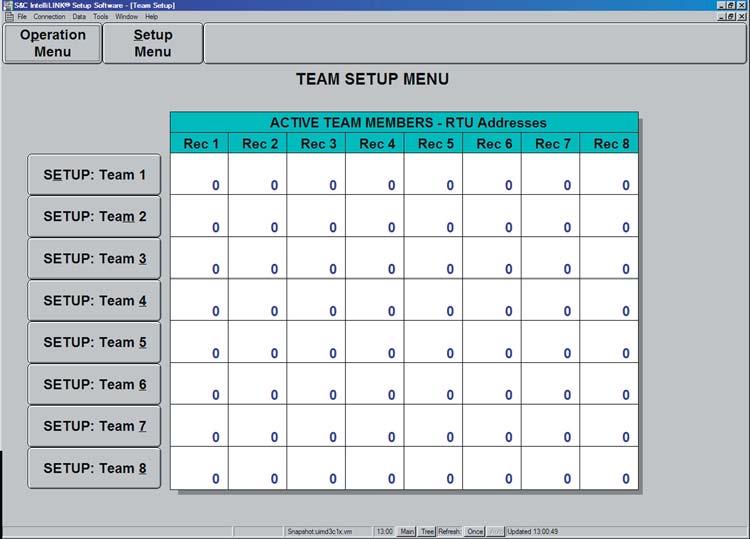 Team Setup 20. From the PRESENT CONDITIONS screen click the Team Menu button, click the Setup Menu button, and click the Team Setup button to display the Team Setup Menu (Figure 20).
