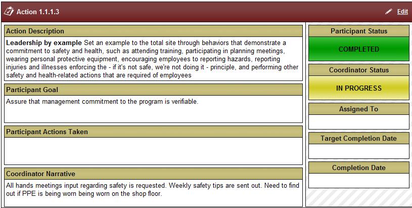 n. Participant Actions Taken The Participant Actions Taken field allows the user to describe actions that have been taken to address the Participant Goal.