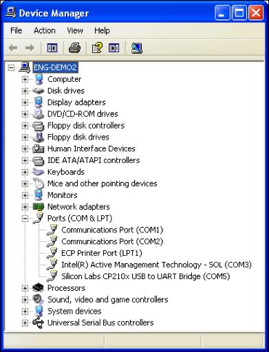 Locating the COM Port Assignment Once the USB driver has been successfully installed, a Virtual COM port has been created.