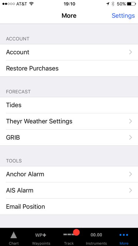 Forecast "Tides" will open the AyeTides app (if installed) to the center of the Chart view position.