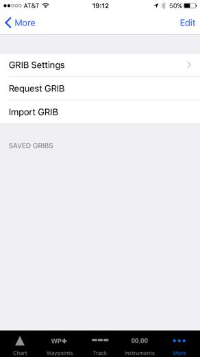 GRIB A GRIB is a weather forecast Use the "Request GRIB" to have the GRIB sent to your device "Email" will make use the Mail app to make the request.