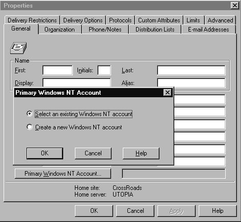 At the General tab for Properties, click the Primary Windows NT Account button.
