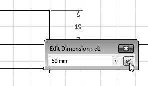 Constructive Solid Geometry Concepts 3-13 2. In the Edit Dimension window, the current length of the line is displayed. Enter 50 to set the selected length of the sketch to 50 millimeters. 3. Click on the Accept icon to accept the entered value.