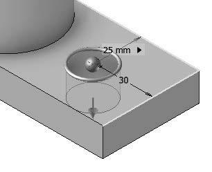 Pick the adjacent edge of the top face as shown. This will be used as the second reference for placing the hole on the plane. 7. Enter 25 mm as the distance as shown. 8.