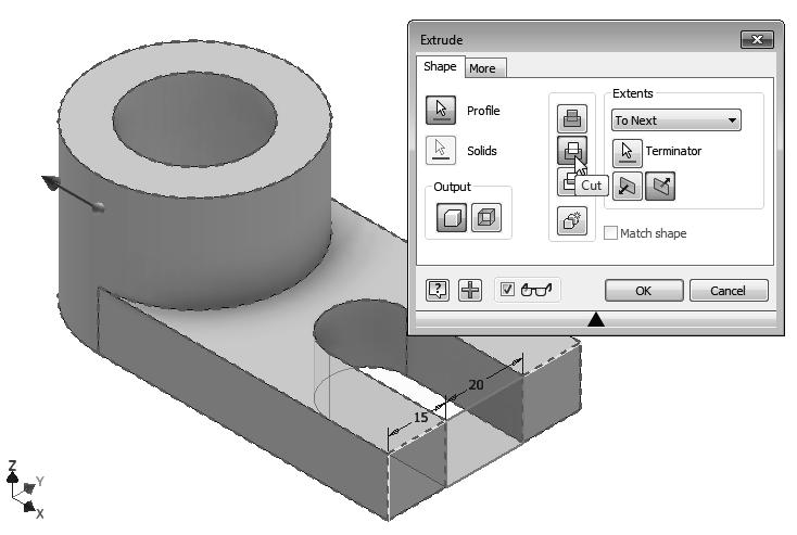 3-28 Autodesk Inventor and Engineering Graphics 7. In the 3D Model tab, select the Extrude command by left-clicking on the icon. 8.