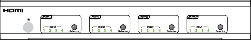 2) Restore factory settings: when all outputs select input 1, press the selector of output 3 and output 4 for 3 seconds.