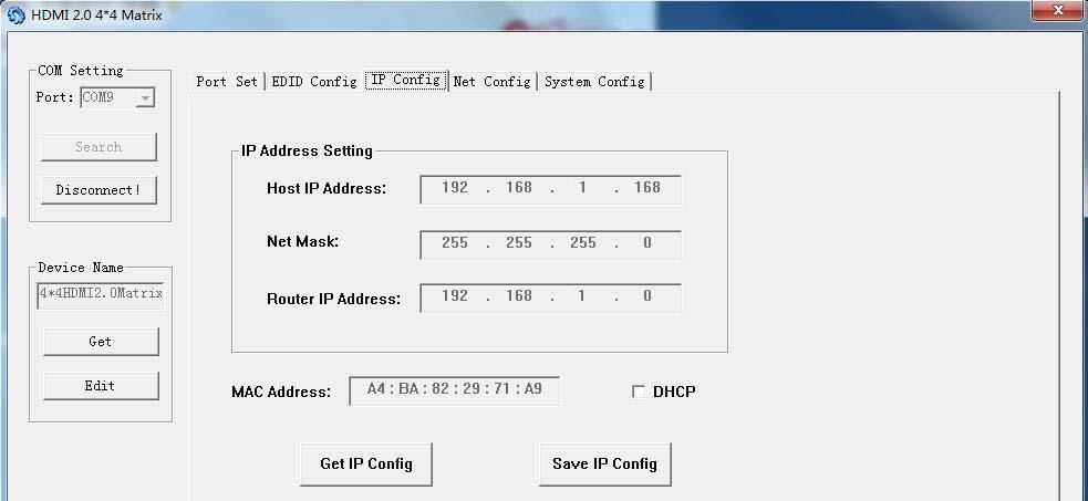 Picture 2: EDID Setting The IP configure session helps to read and configure the