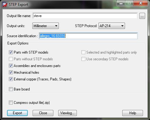 STEP model export supports AP203, AP204 and AP242 protocols, standard units, and various output options to minimize or maximize STEP model data.
