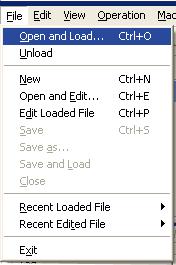 Former two options of this pulldown menu are used for loading and unloading of program file. Medium seven options are used for editing program file.