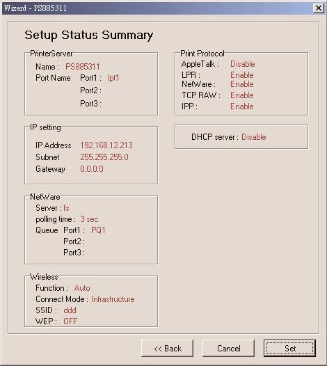 CHAPTER 8: Configuration Utility Figure 8-25. Setup Status Summary screen. Table 8-20 lists the setup status options. Click on Set in Figure 8-25 to finish. Table 8-20. Setup Status Summary parameters.