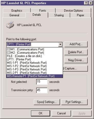 PURE NETWORKING WIRELESS USB 10/100 PRINT SERVERS Figure 4-34. Choosing which port to print to.