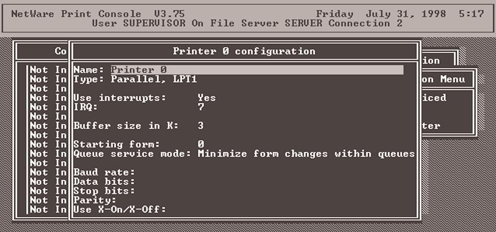 CHAPTER 6: NetWare Network 6. You have now successfully created the print queue that your print server will serve. Press the Escape key until the Available Options main menu is displayed. 7.