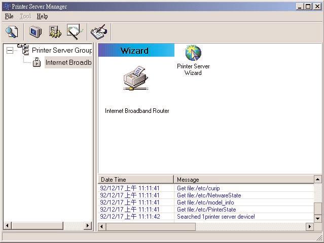 PURE NETWORKING WIRELESS USB 10/100 PRINT SERVERS 8.4 Wizard Click on the Wizard icon on the tool bar. The currently selected print server s setup wizard item will appear (see Figure 8-18).