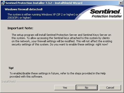 The Sentinel Protection Installer requires that the windows firewall be modified.