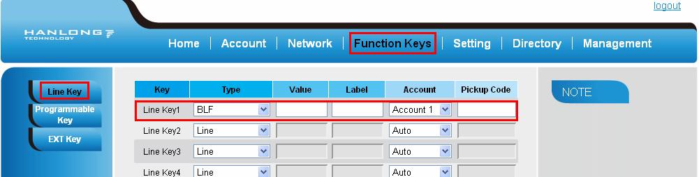 Advanced Features 1. Press Menu Features Function Keys Line Keys as Function Keys. 2. Select the targeted Line key. 3. Press and or press key to select the BLF in the type field. 4.