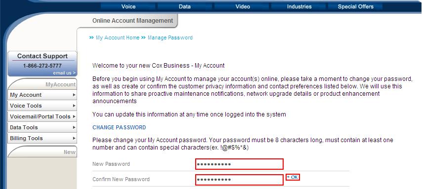 Administrator Activities Changing Your Password Figure 20. Reset Password link 1. Open the welcome email message you received from myaccount@coxbusiness.com. (See Figure 1.) 2.