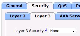 Step 5 Step 6 Step 7 For Layer 2 Security, select None. Enable MAC Filtering. Click the Layer 3 tab.
