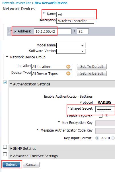 Figure 39 Add Network Device o The Network Devices edit page displays, as shown in Figure 40.