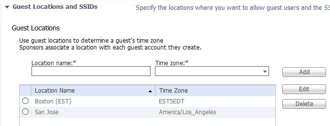 Configure Minimum settings needed for Self-Registration and Sponsored Guest Flows Configure Guest Locations and Time Zones These settings are needed to support self-registered and the sponsored guest