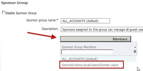 Figure 58 Select Sponsor Group Members Step 3 Click the Member and move Domain Users over to the