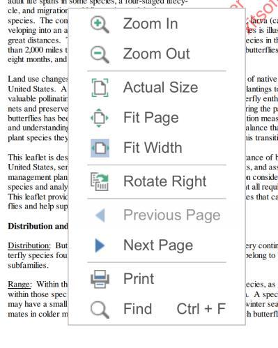 PDF document. Copy, Highlight, underline, strikeout, squiggle, replace and insert text. Delete, reply to or set properties (color) of the selected annotation. Contextual Menu 3.1.